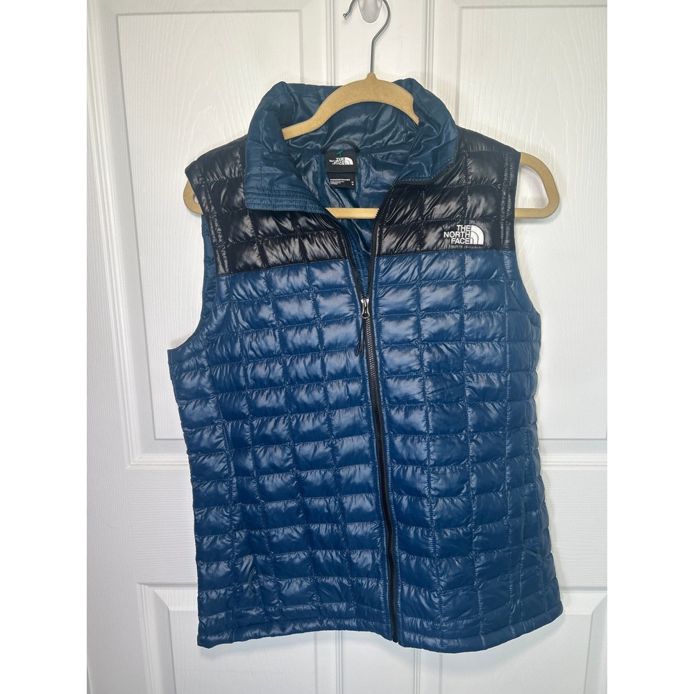 The North Face ThermoBall Eco Vest Womens M Blue Black Puffer‎ Full Zip NF0A5GLD